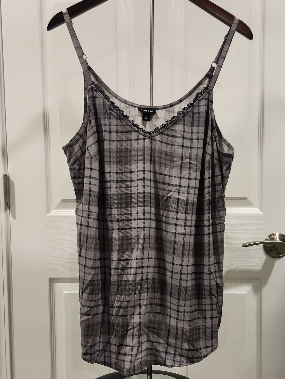 torrid Gray Plaid Lace-Trim Camisole
